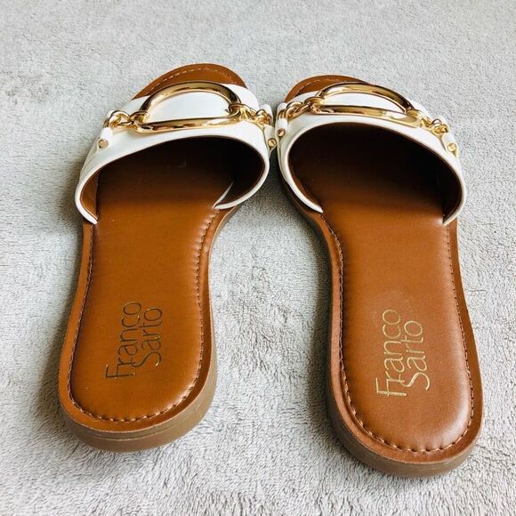 Franco Sarto Jan Gold Ring Slide White Sandals - Picture 7 of 11